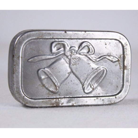Vintage wedding bells metal tin. small metal storage tin for diy diorama, travel - Picture 1 of 10